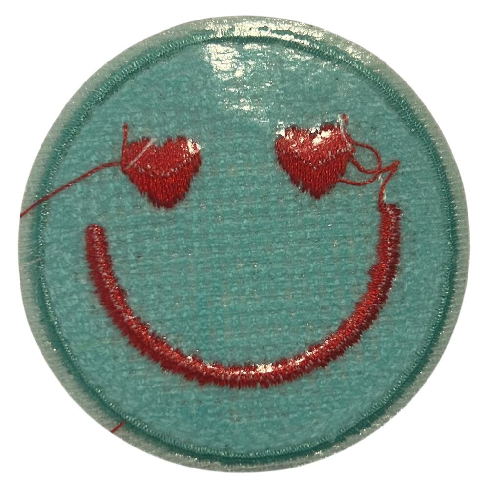 Light Blue Smiley Iron On Patch - Picture 3 of 3